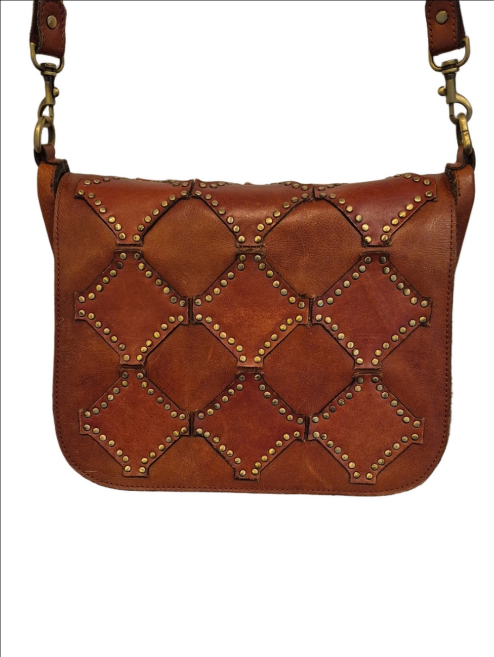Patricia Nash Positano Studded Brown Leather Crossbody Bag